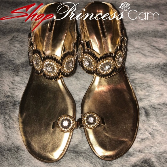 Shoes - Bollywood Gold Metallic Embellished Sandals Sz 8